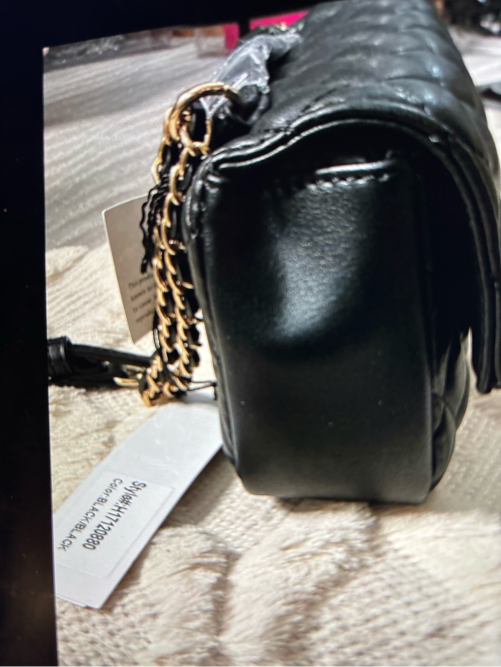 Like Dreams Black Quilted Flap Crossbody Bag Gold Chain Mini Purse - Picture 8 of 10